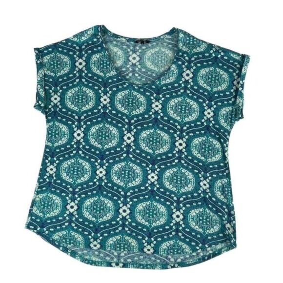 Tops - George Blouse Top Womens 1X Blue Geometric Print Cap Sleeve Round Neck Pullover